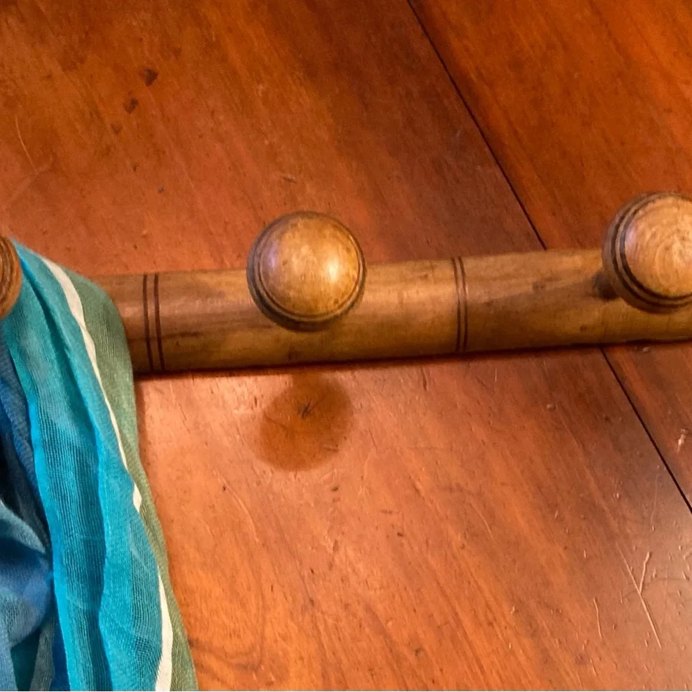 Antique French elm wood large,faux bamboo hat rack in tan with black accents